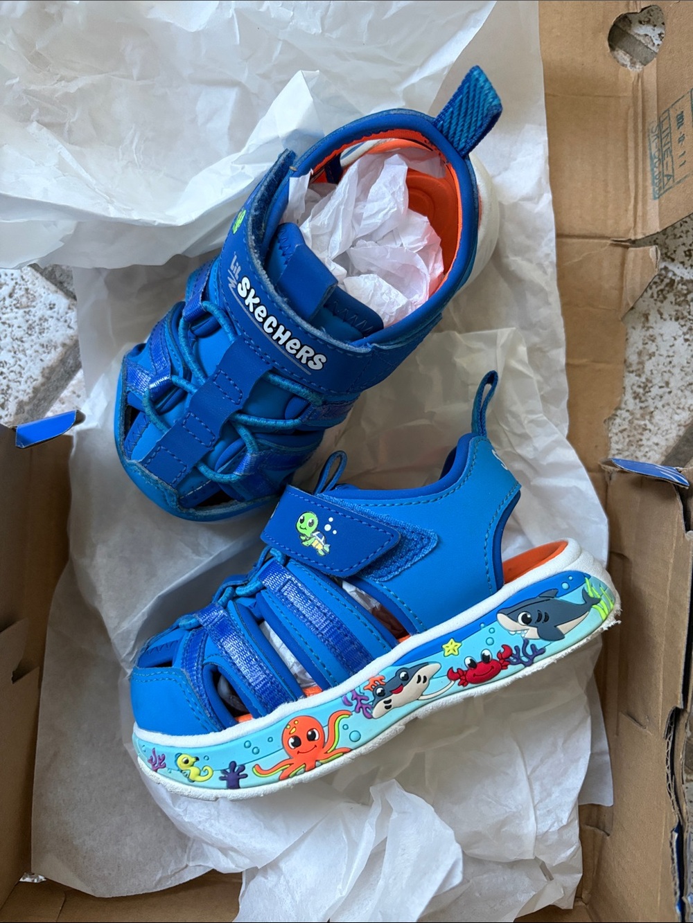 Skechers Bright Blue Kids' Ocean Graphic Sandals